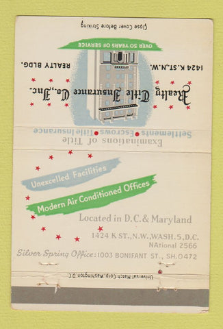 Matchbook Cover - Realty Title Insurance Washington DC 40 Strike
