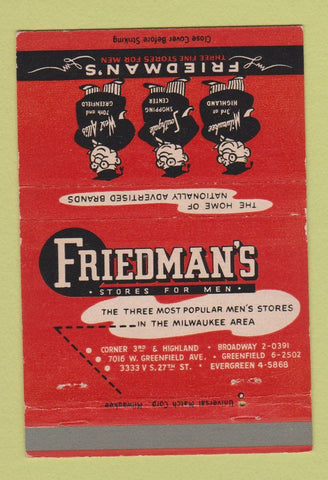 Matchbook Cover - Friedman's Men's Clothes Milwaukee WI 40 Strike