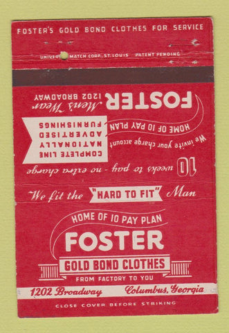 Matchbook Cover - Foster Men's Clothes Columbus GA 40 Strike