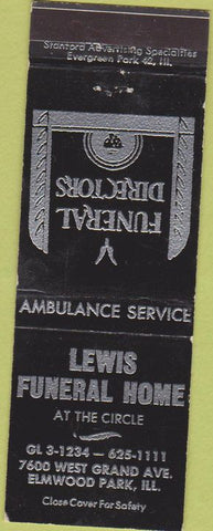 Matchbook Cover - Lewis Funeral Home Elmwood Park IL