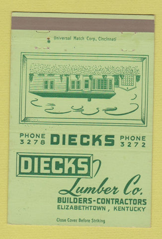 Matchbook Cover - Diecks Lumber Elizabethtown KY 40 Strike