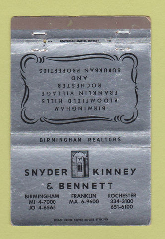 Matchbook Cover - Snyder Kinney & Bennett Birmingham MI Real Estate 40 Strike