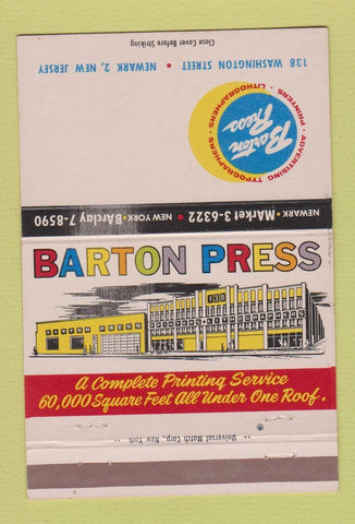 Matchbook Cover - Barton Press Printers Newark NJ 40 Strike