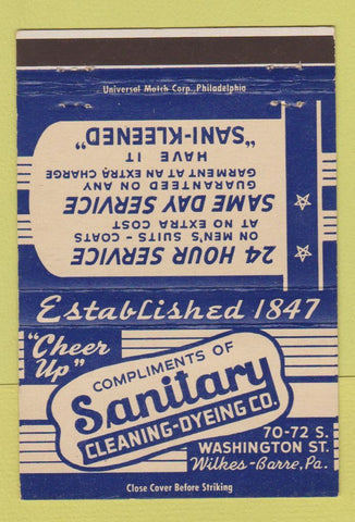 Matchbook Cover - Sanitary Cleaning Dyeing Wilkes Barre PA 40 Strike