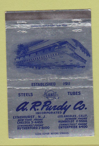 Matchbook Cover - AR Purdy Steel Tubes Lyndhurst NJ 40 Strike