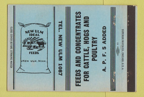 Matchbook Cover - New Ulm Ideal Feeds MN 40 Strike