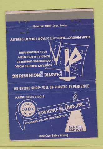 Matchbook Cover - Lawrence Cook Plastic Molds Tool Providence RI WEAR 40 Strike