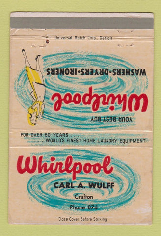 Matchbook Cover - Whirlpool Appliances Carl Wulff Crafton PA? 40 Strike