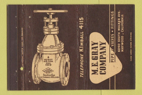 Matchbook Cover - ME Gray Pipe Valves Fittings Maywood CA 40 Strike