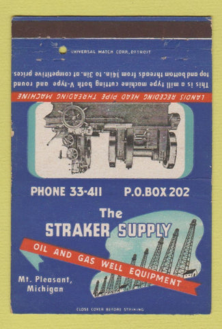 Matchbook Cover - Straker Supply Oil Well Equipment Mount Pleasant MI 40 Strike