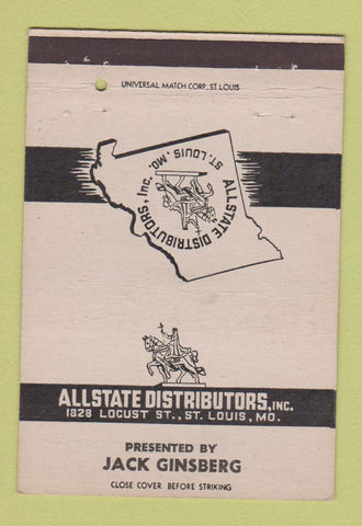 Matchbook Cover - Allstate Distributors St Louis MO liquor 40 Strike