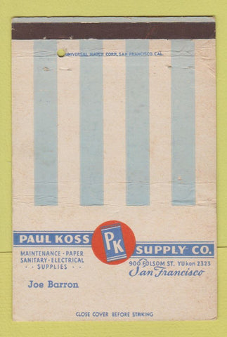 Matchbook Cover - Paul Koss Supply San Francisco CA sanitary supply 40 Strike