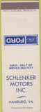Matchbook Cover - Ford Schlenker Motors Hamburg PA