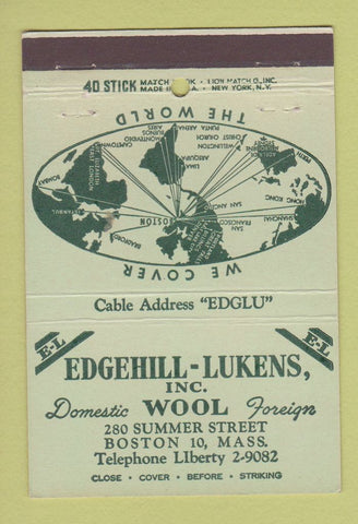 Matchbook Cover - Edgehill Lukens Wool Boston MA 40 Stick
