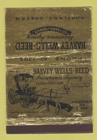 Matchbook Cover - Harvey Wells Reed Portland OR Insurance WEAR 40 Strike