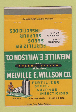 Matchbook Cover - Melville Wilson Fertilizer Seeds Fresno CA 40 Strike