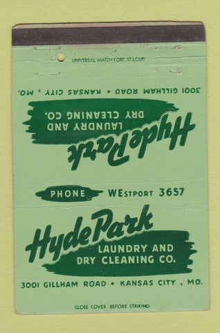 Matchbook Cover - Hyde Park Laundry Dry Cleaning Kansas City MO 40 Strike