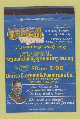 Matchbook Cover - United Clothing Furniture St Louis MO 40 Strike