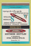 Matchbook Cover - Southern Shuttles Steel Heddle Greenville SC 40 Strike
