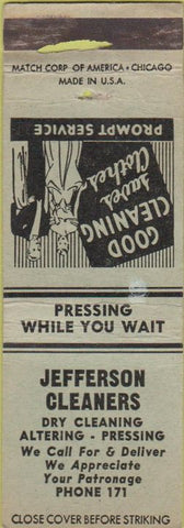 Matchbook Cover - Jefferson Cleaners NO TOWN WEAR