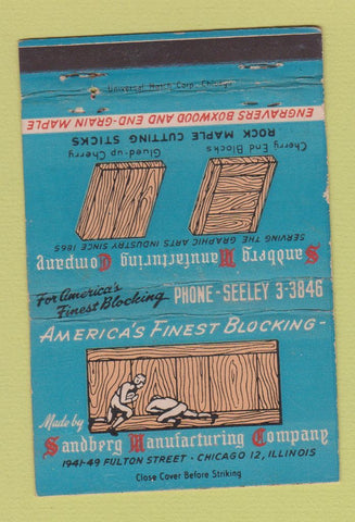 Matchbook Cover - Sandberg Manufacturing Chicago IL football 40 Strike