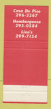 Matchbook Cover - Casa De Pico Hamburguesa Lino's 30 Strike