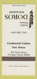 Matchbook Cover - Doro's Restaurant Chicago IL Italian 30 Strike