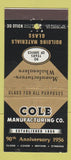 Matchbook Cover - Cole Manufacturing 1956 30 Stick