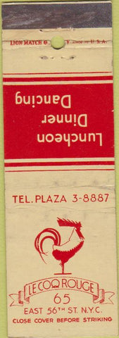 Matchbook Cover - Le Coq Rounge New York City