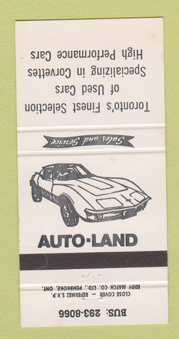 Matchbook Cover - Auto Land Used Cars Toronto ON Corvette 30 Strike