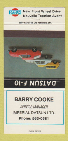 Matchbook Cover - Imperial Datsun Barry Cooke Canada 30 Strike