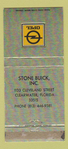 Matchbook Cover - Stone Buick Opel Clearwater FL WEAR 30 Strike