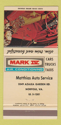 Matchbook Cover - Mark IV Air Conditioning Matthias Norfolk VA 30 Strike