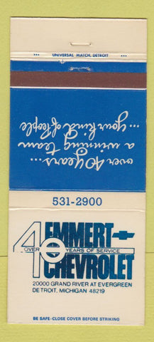 Matchbook Cover - Emmert Chevrolet Detroit MI 30 Strike