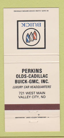 Matchbook Cover - Perkins Oldsmobile Cadillac Buick GMC Valley City ND 30 Strike