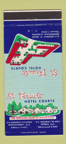 Matchbook Cover - St Francis Hotel Courts Montgomery Mobile AL 30 Strike