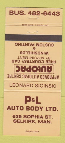 Matchbook Cover - P&L Auto Body Selkirk MB 30 Strike