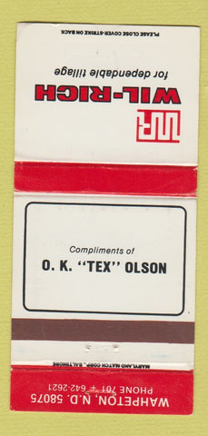 Matchbook Cover - Wil Rich Tillage Wahpeton ND 30 Strike