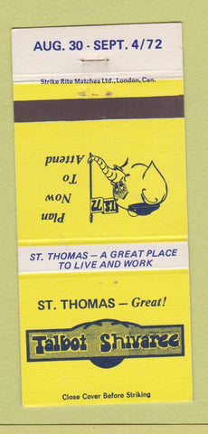 Matchbook Cover - Talbot Shivaree St Thomas ON 1972 30 Strike
