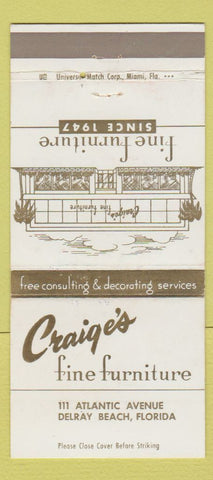 Matchbook Cover - Craig's Fine Furniture Delray Beach FL 30 Strike