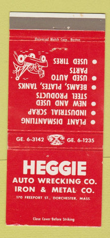 Matchbook Cover - Heggie Auto Wrecking Iron Metal Dorchester MA 30 Strike