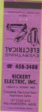 Matchbook Cover - Rickert Electric Williamstown MA purple