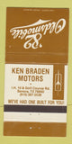 Matchbook Cover - 1982 Oldsmobile Ken Braden Motors Sonora TX 30 Strike