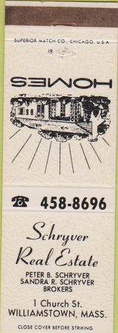 Matchbook Cover - Schryver Real Estate Williamstown MA white