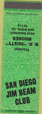 Matchbook Cover - San Diego Jim Beam Club San Diego CA green