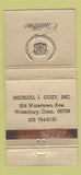 Matchbook Cover - Michael Cozy Cadillac Waterbury CT WORN 30 Strike