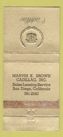 Matchbook Cover - Marvin Brown Cadillac San Diego CA WORN 30 Strike