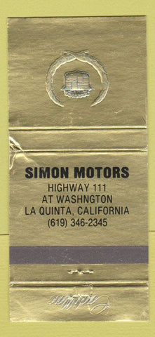 Matchbook Cover - Simon Motors Cadillac La Quinta CA WORN 30 Strike