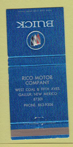 Matchbook Cover - Rico Motors Buick Gallup NM WEAR 30 Strike