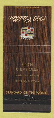Matchbook Cover - 1968 Cadillac Finch Oldsmobile Jefferson IA 30 Strike